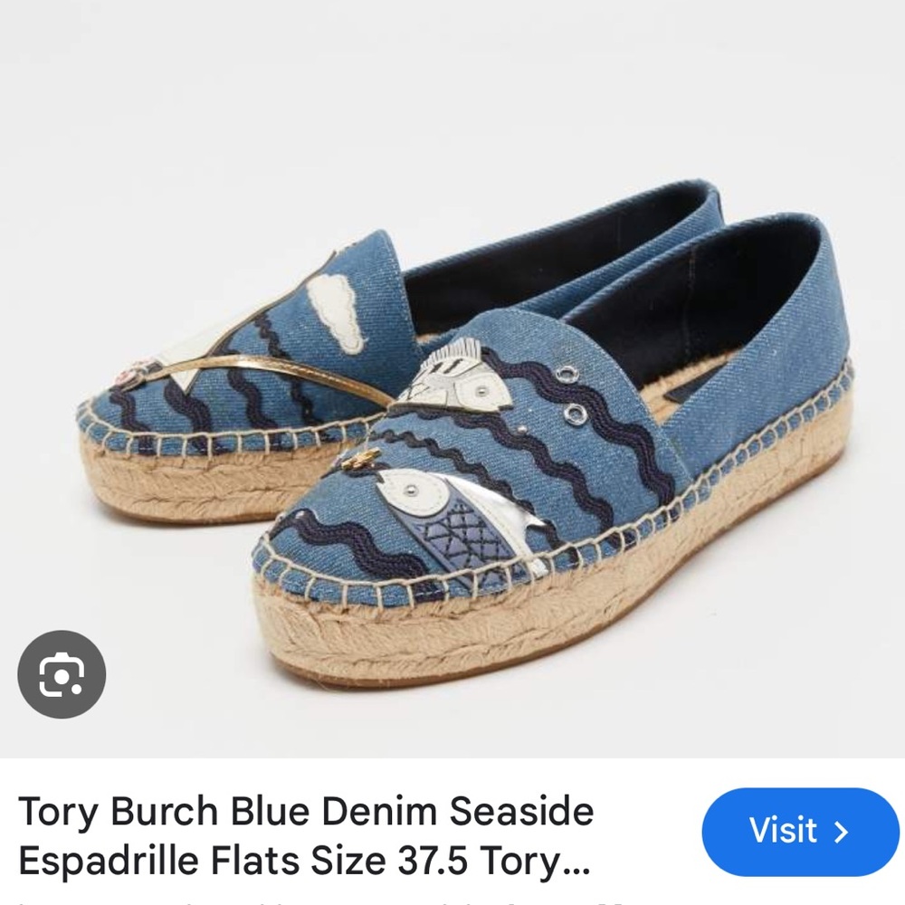 Tory Burch Kids Blue Denim Espadrille Slippers